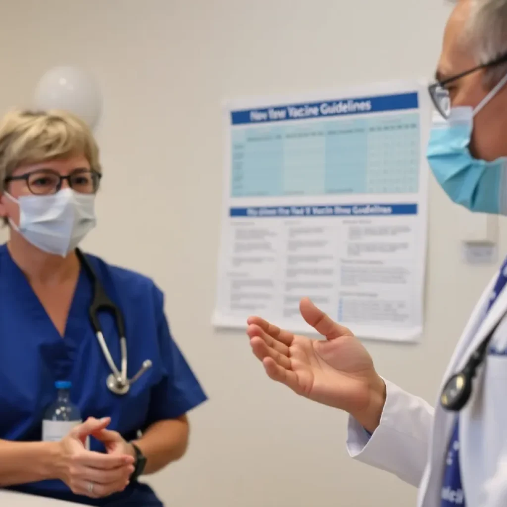 Healthcare professional explaining new FDA guidelines for COVID-19 vaccines.