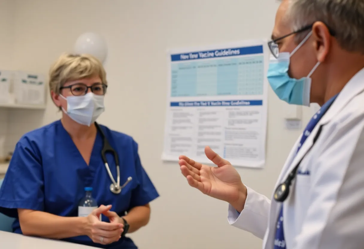 Healthcare professional explaining new FDA guidelines for COVID-19 vaccines.