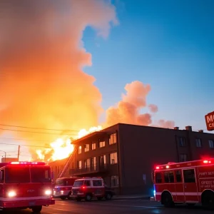 Firefighters tackling a blaze at a motel in Phoenix.