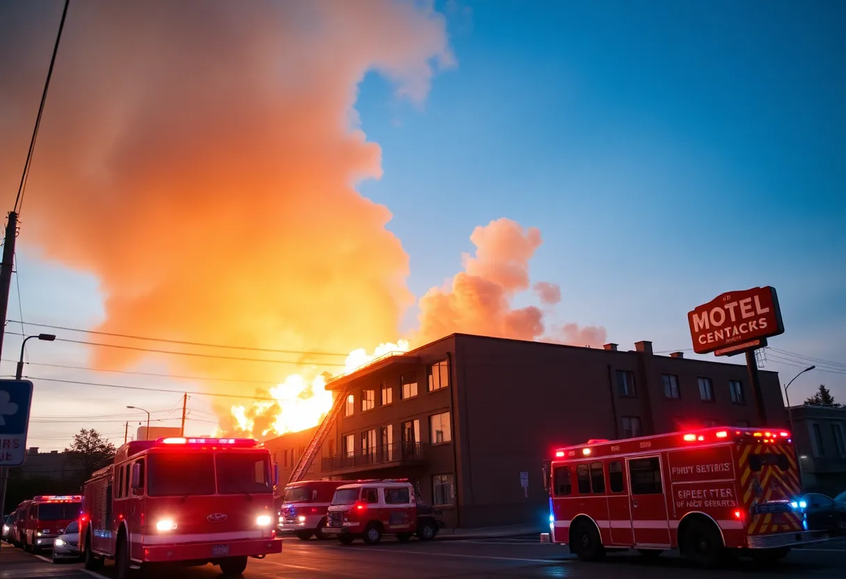 Firefighters tackling a blaze at a motel in Phoenix.
