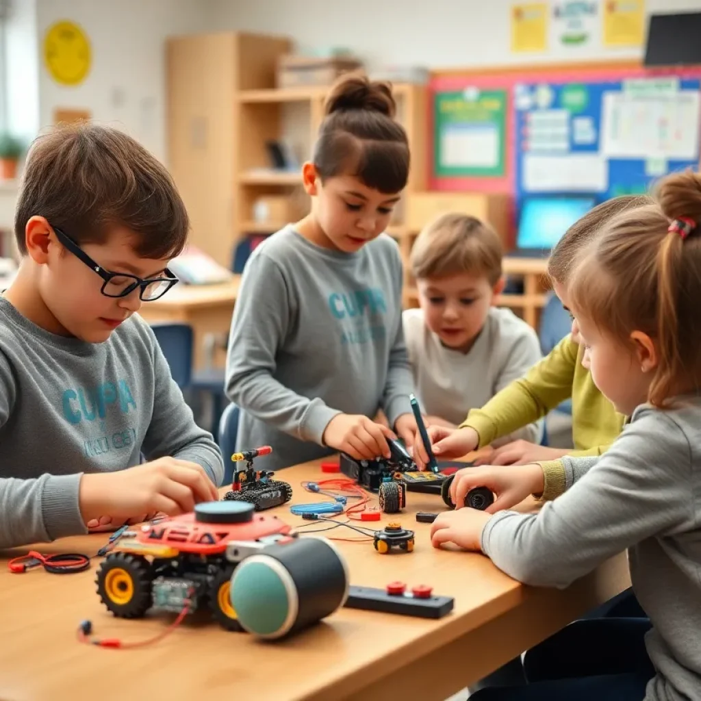 Elementary students participating in a STEM education program