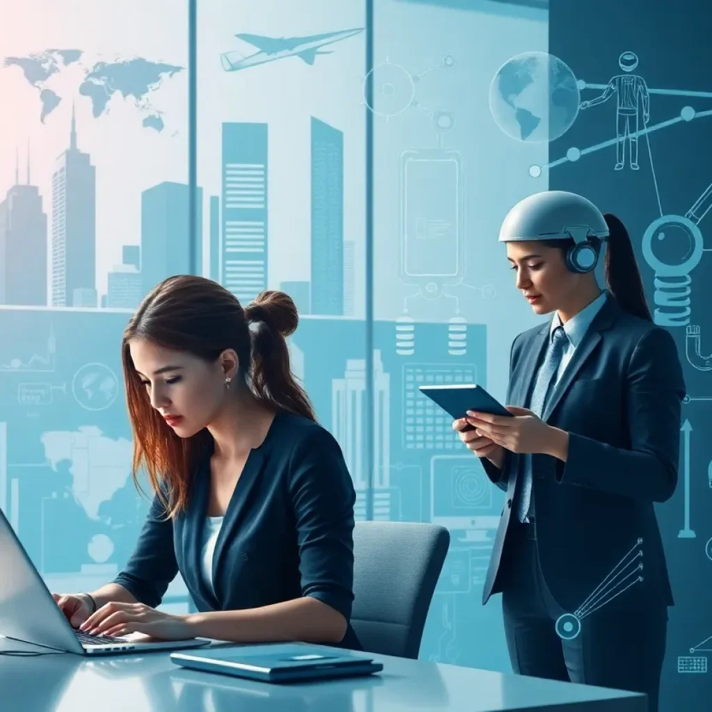 Illustration showing the effects of AI on job opportunities.