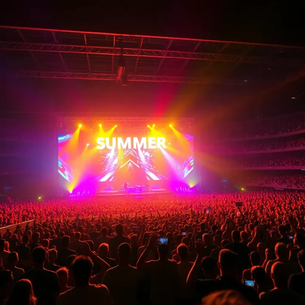James Taylor performing on stage at PHX Arena with an enthusiastic crowd