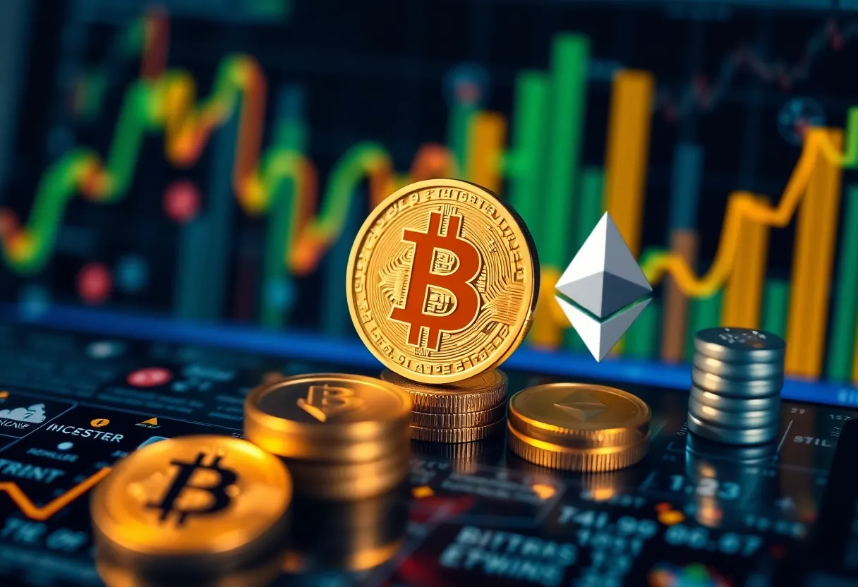 Abstract art depicting cryptocurrency trends and exchange markets.