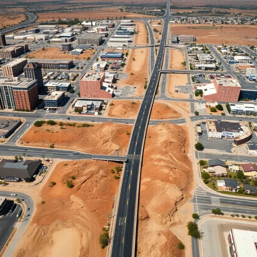 Aerial view of Phoenix showing signs of land subsidence