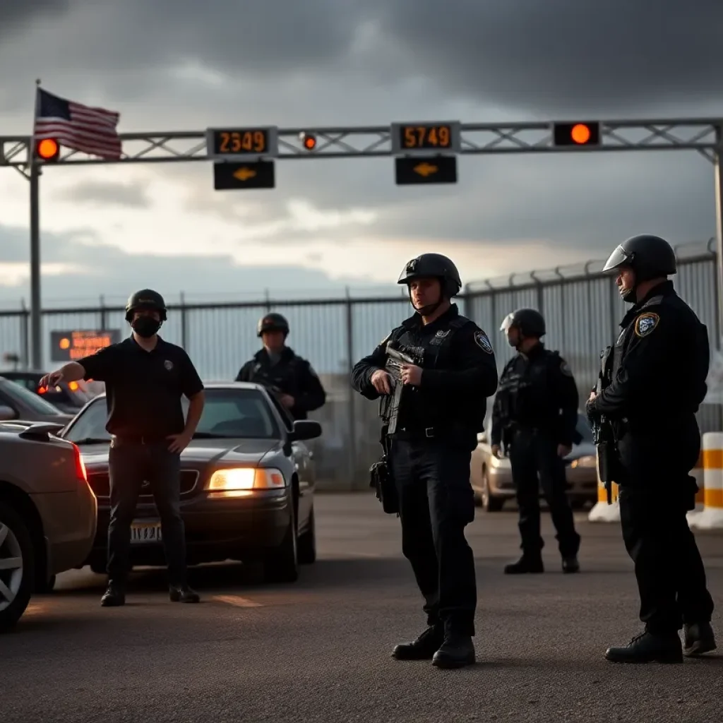 Law enforcement officers inspecting at the border crossing