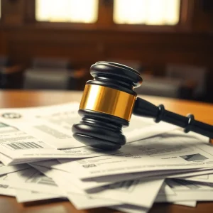 Courtroom scene representing healthcare fraud