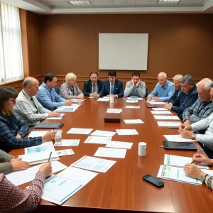 Stakeholders discussing air quality regulations in a meeting room