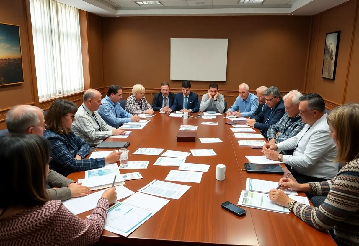 Stakeholders discussing air quality regulations in a meeting room