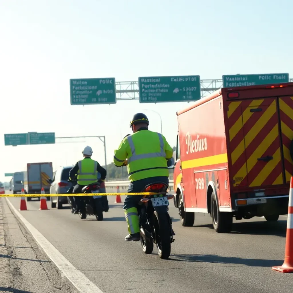 Emergency responders at the scene of a motorcycle accident on I-10