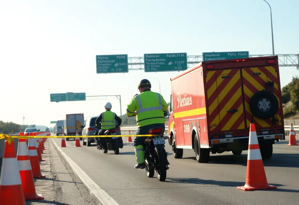 Emergency responders at the scene of a motorcycle accident on I-10