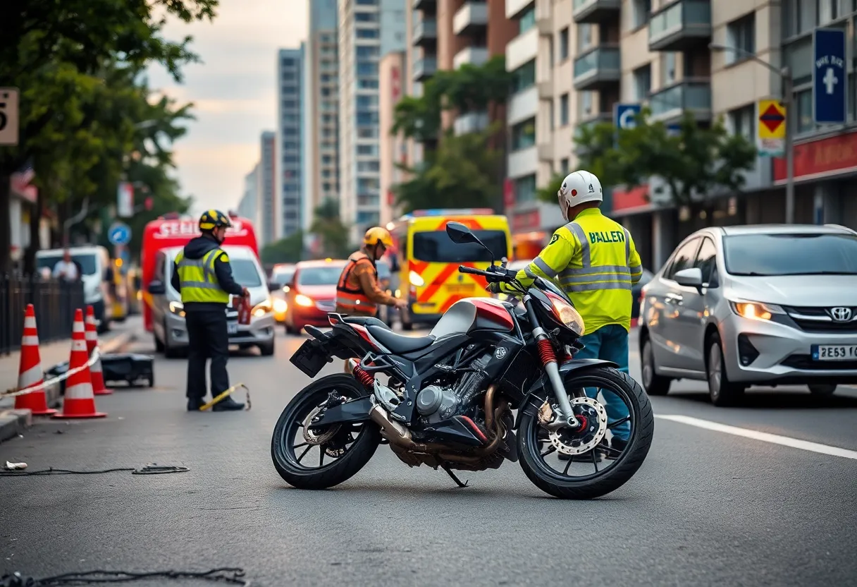 Emergency responders at a motorcycle crash site