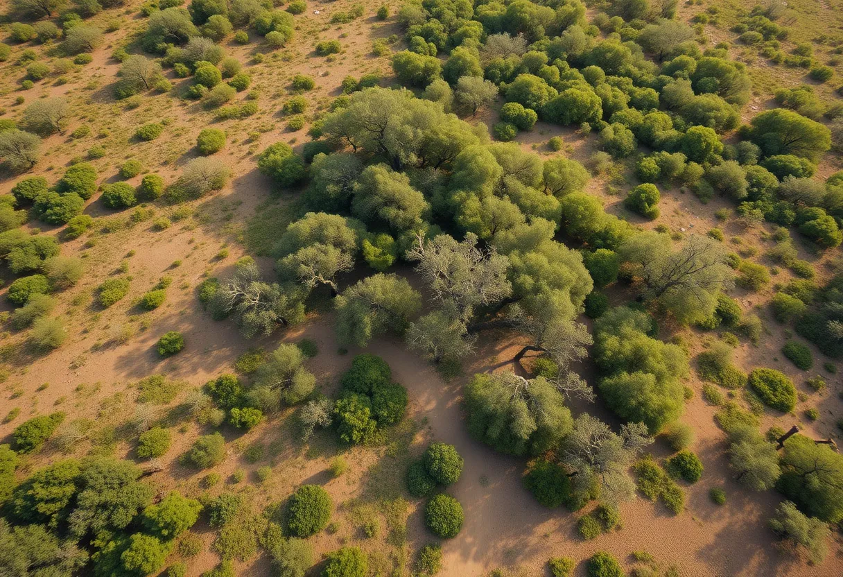 Aerial view of Oak Flat, Arizona with oak trees and surrounding landscape.