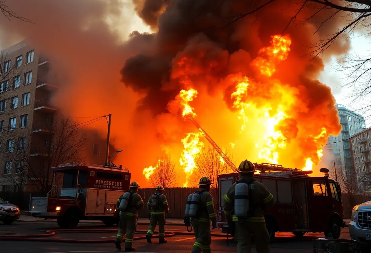 Firefighters extinguishing flames at an apartment complex in Phoenix