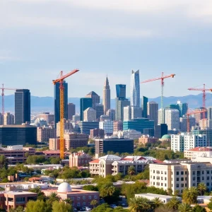 Skyline of Phoenix with construction cranes symbolizing business investment