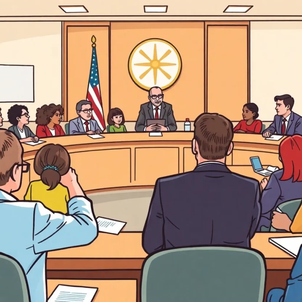 City council meeting discussing budget