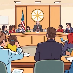 City council meeting discussing budget