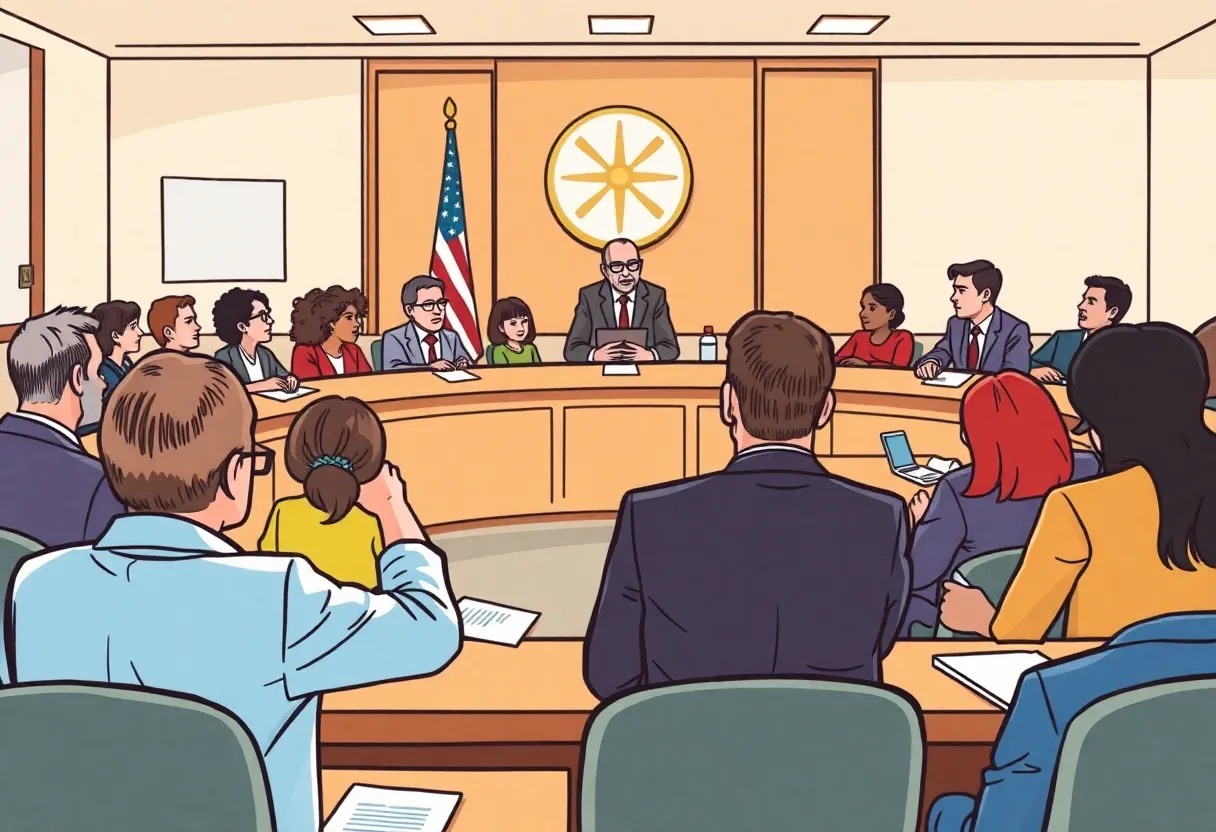 City council meeting discussing budget