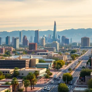 Aerial view of Phoenix, Arizona showing urban development and skyline