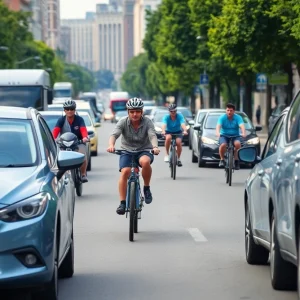 Bicyclists sharing the road with vehicles in Phoenix