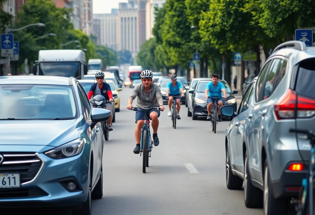 Bicyclists sharing the road with vehicles in Phoenix