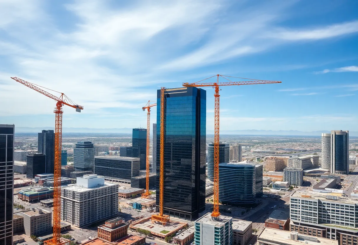Construction sites of high-rise buildings in downtown Phoenix.