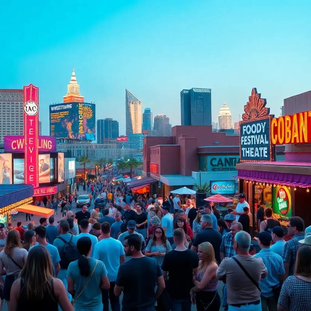 A vibrant collage representing different events in Phoenix, including wrestling, comedy, and food festivals.
