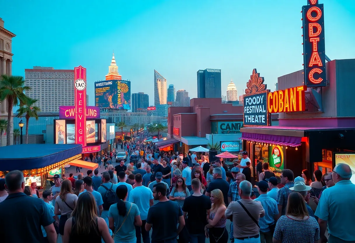 A vibrant collage representing different events in Phoenix, including wrestling, comedy, and food festivals.