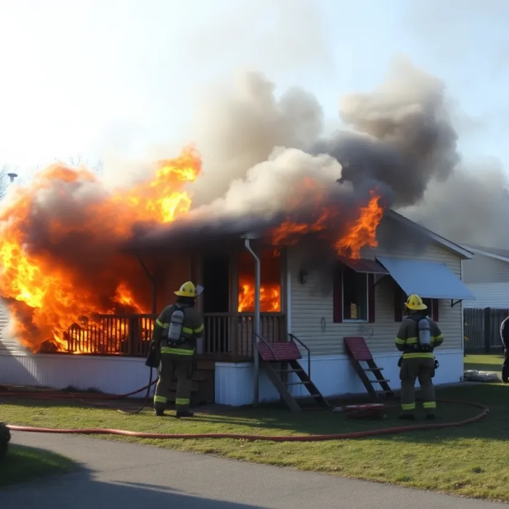 Firefighters battling a fire at a mobile home in South Phoenix.