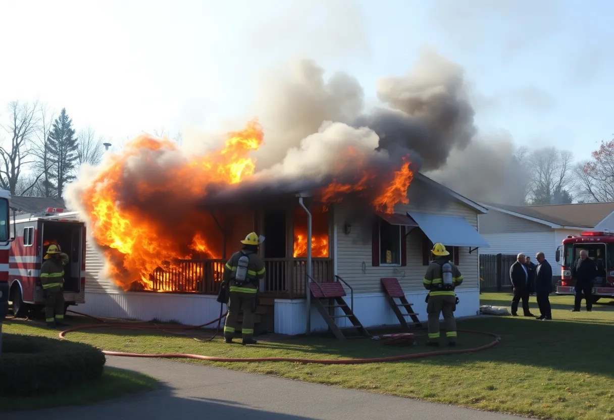 Firefighters battling a fire at a mobile home in South Phoenix.