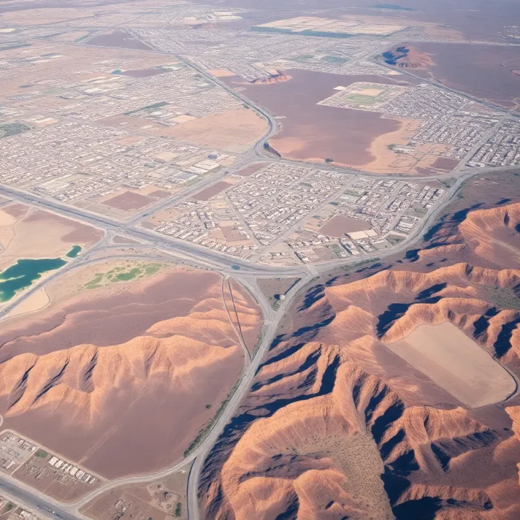 Aerial view of Phoenix showcasing ground subsidence areas
