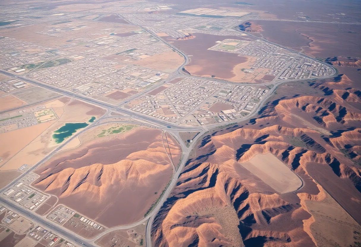 Aerial view of Phoenix showcasing ground subsidence areas