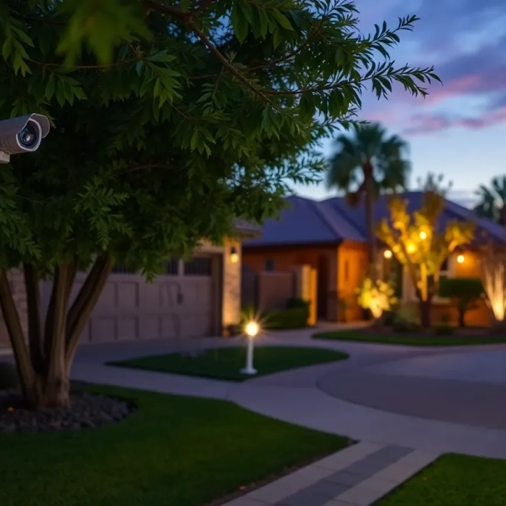 A well-secured residential home in Phoenix with surveillance cameras.