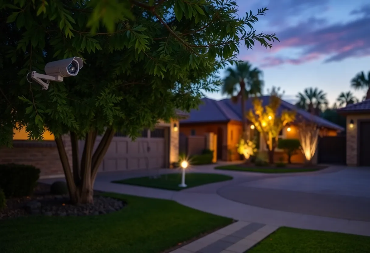 A well-secured residential home in Phoenix with surveillance cameras.