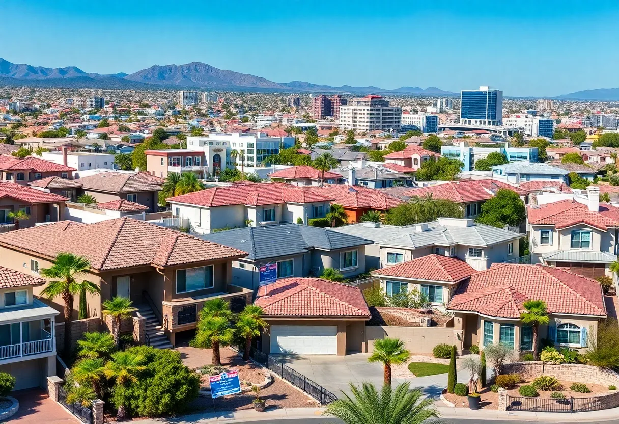 Urban landscape of Phoenix with homes for sale