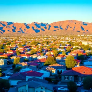 Cityscape of Phoenix with homes and mountains
