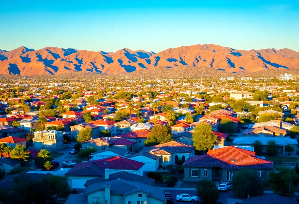 Cityscape of Phoenix with homes and mountains