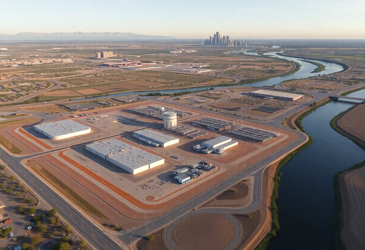 Aerial view of an industrial property in Phoenix near the Rio Salado River