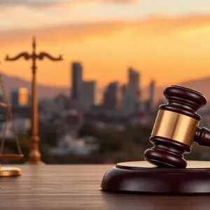 Symbolic courtroom scene representing justice in Medicaid fraud case