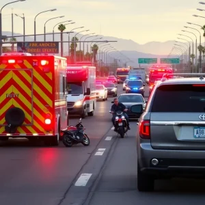 Emergency vehicles at a motorcycle accident site in Phoenix