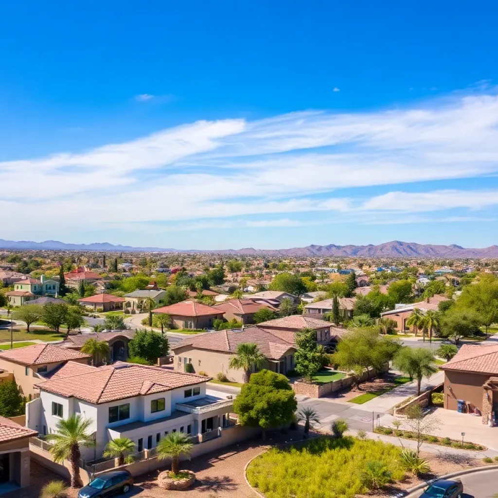 View of various neighborhoods in Phoenix, Arizona showcasing modern homes and outdoor spaces.