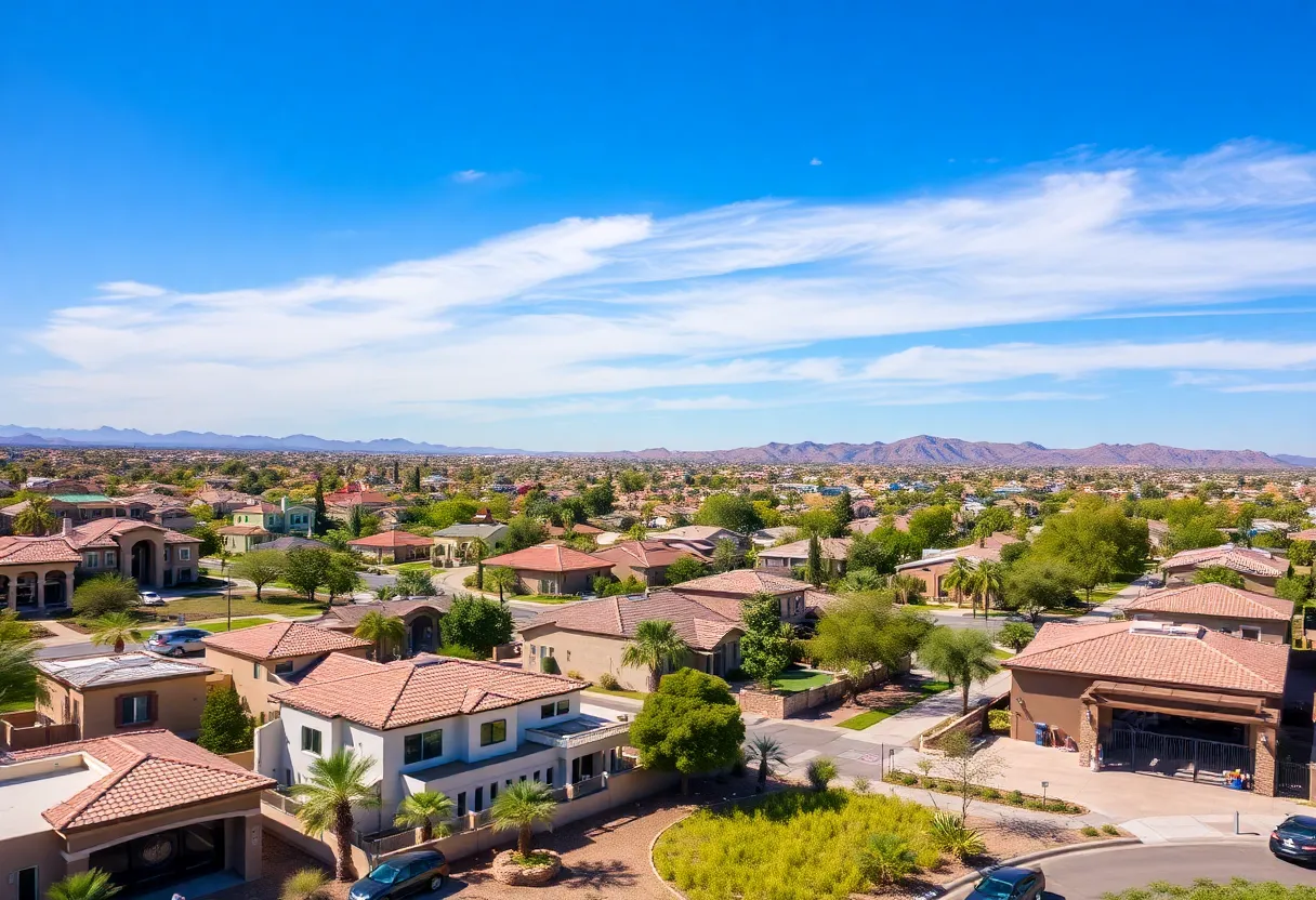 View of various neighborhoods in Phoenix, Arizona showcasing modern homes and outdoor spaces.