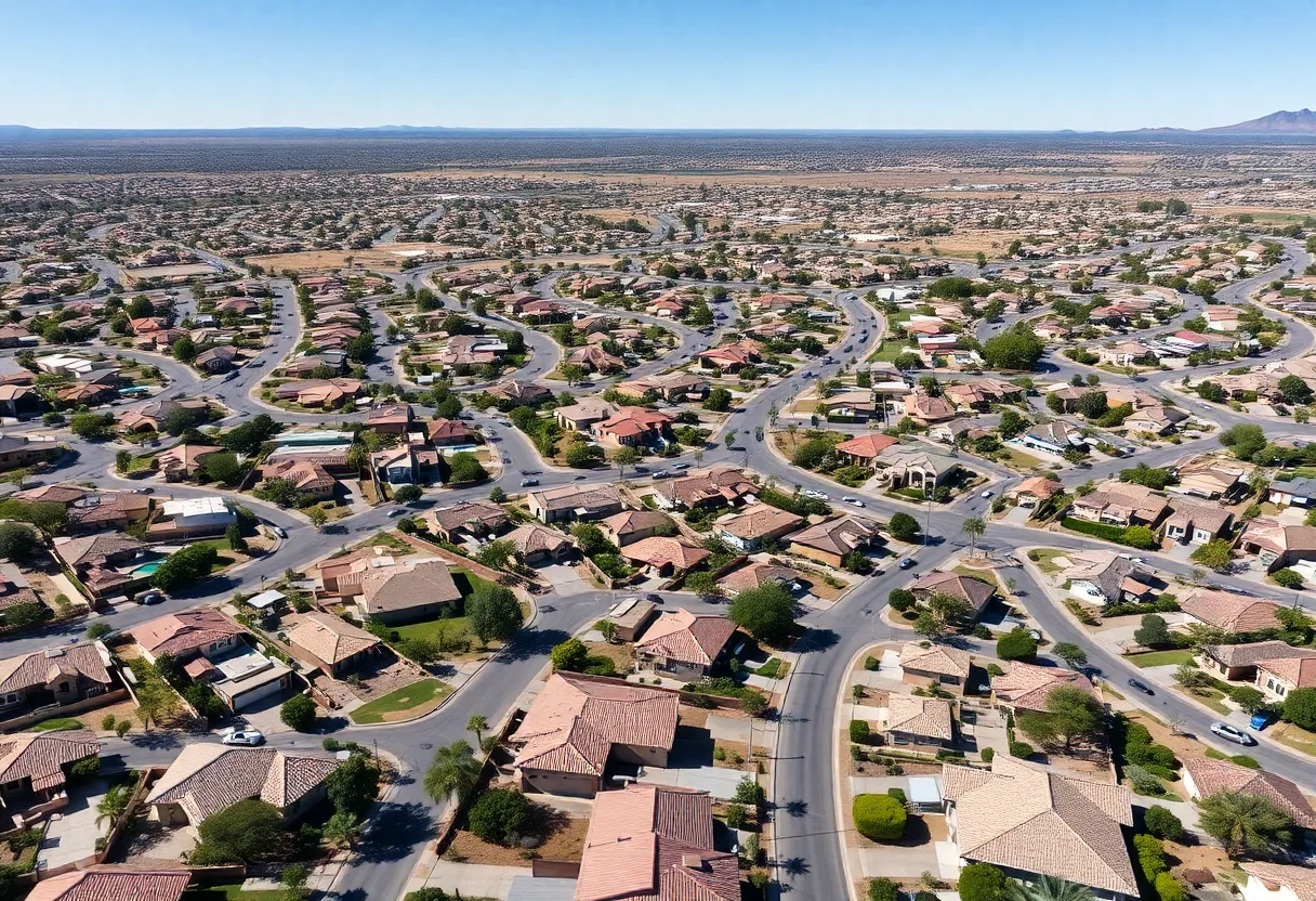 Aerial view of Phoenix neighborhoods with diverse housing options.