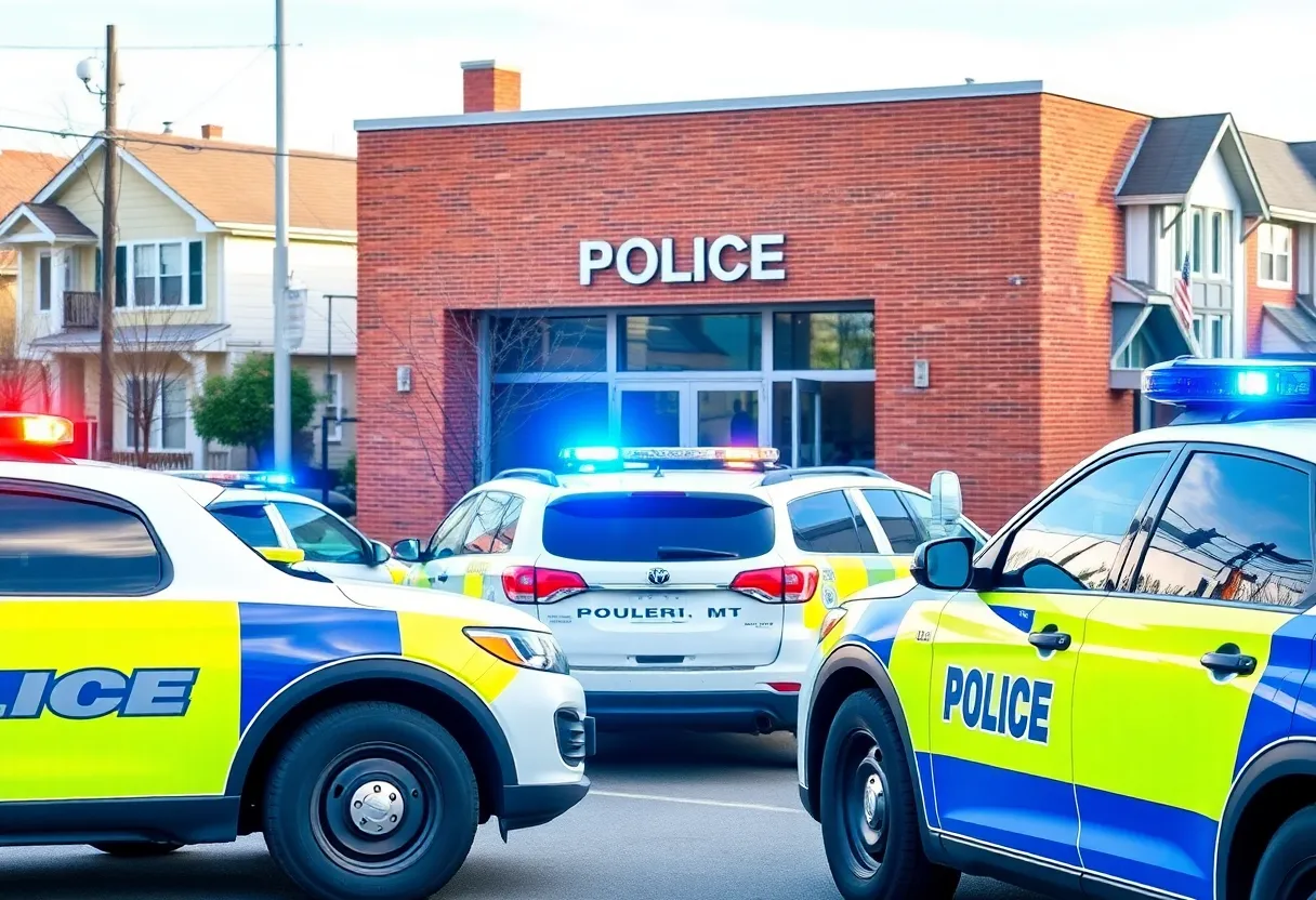 Exterior view of the Phoenix Police Department with police cars parked outside.