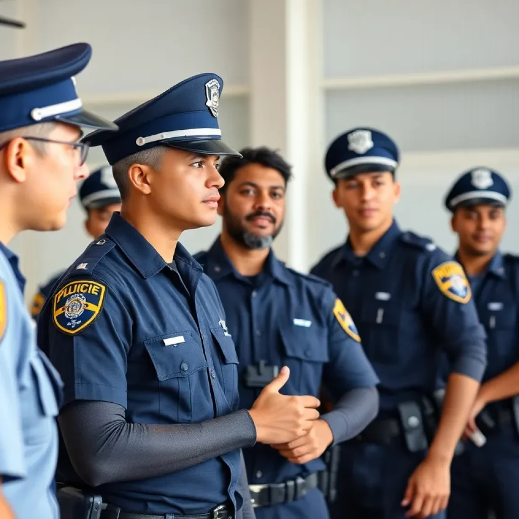 Diverse police recruits in training session