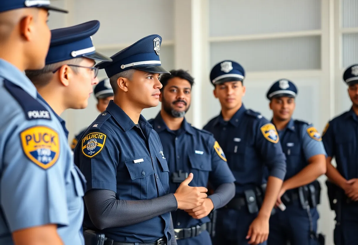 Diverse police recruits in training session