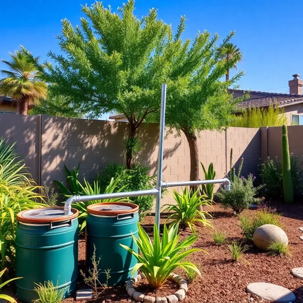 Rainwater harvesting system in an urban backyard in Phoenix