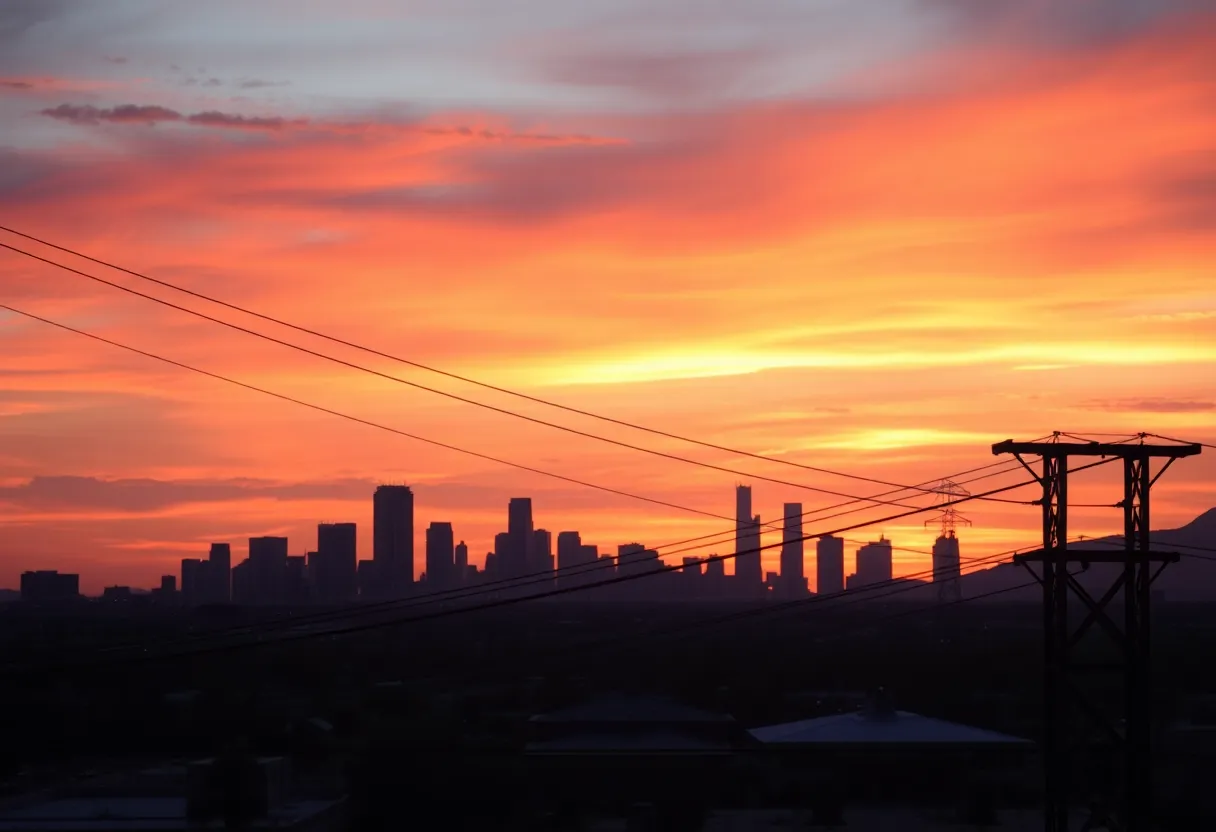 Skyline of Phoenix Arizona with utility lines