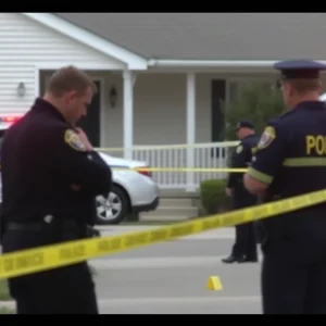 Police vehicles and investigation markers at a domestic violence scene in Arizona.
