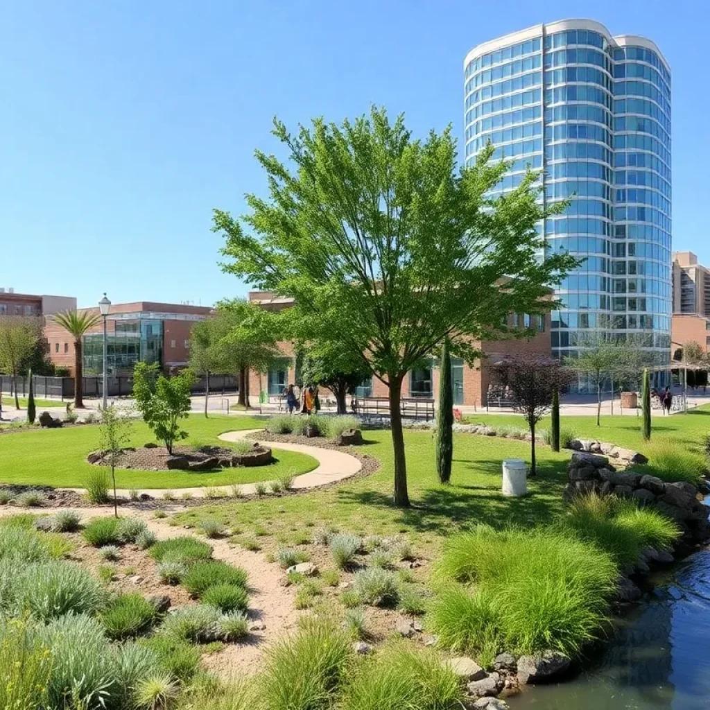 A green landscape of the Rio Salado area showcasing revitalization efforts.